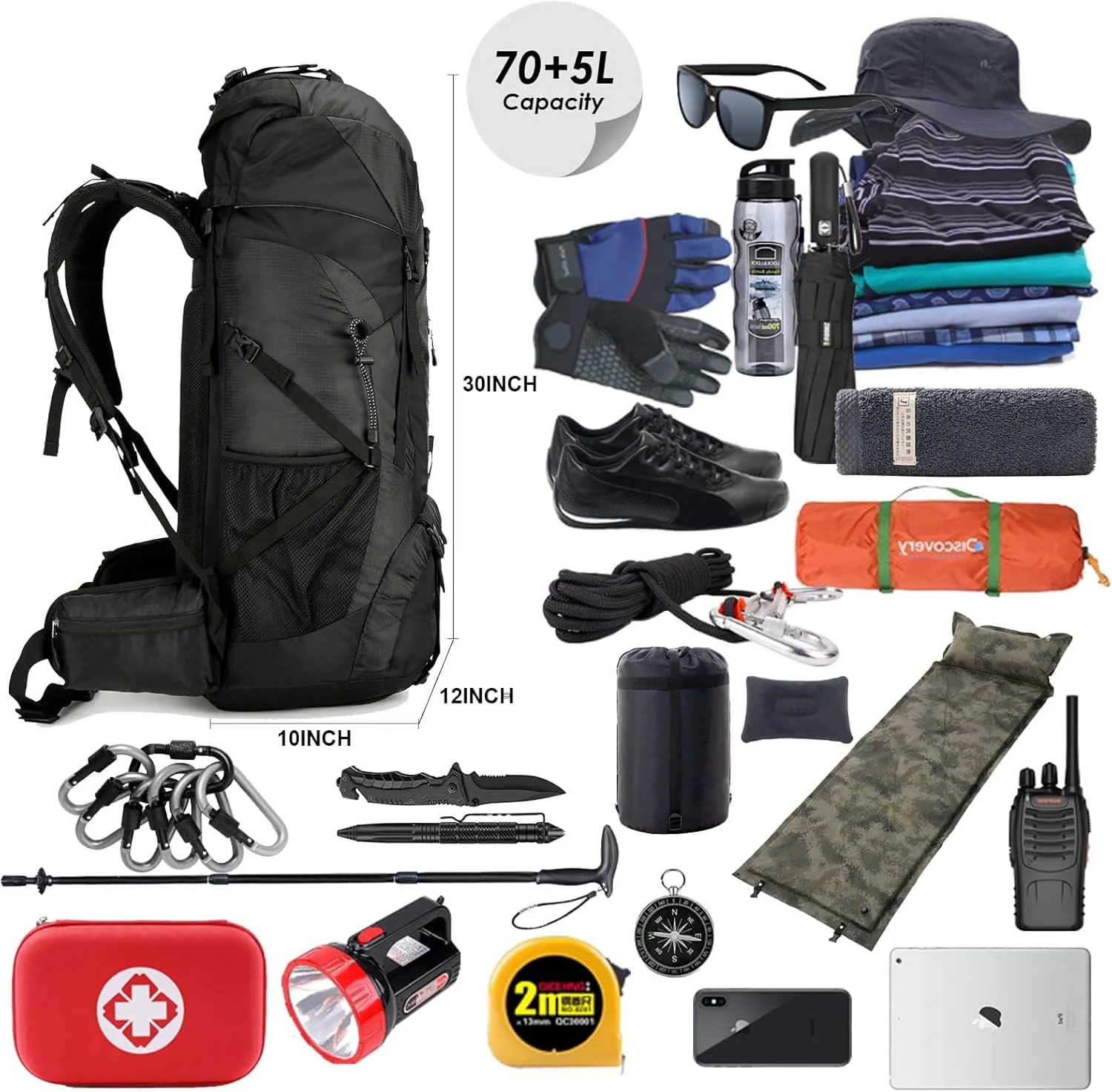🎒 75L Waterproof Hiking Backpack with Rain Cover & Shoe Compartment – Built for Adventure & Survival! 🏕️🌧️