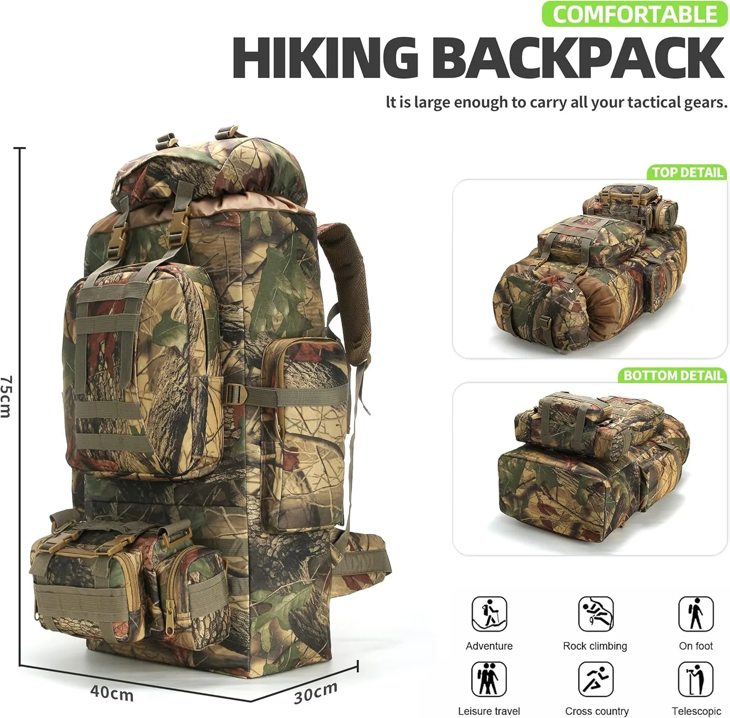 100L Camping Hiking Backpack Molle Rucksack Military Camping Backpacking Daypack