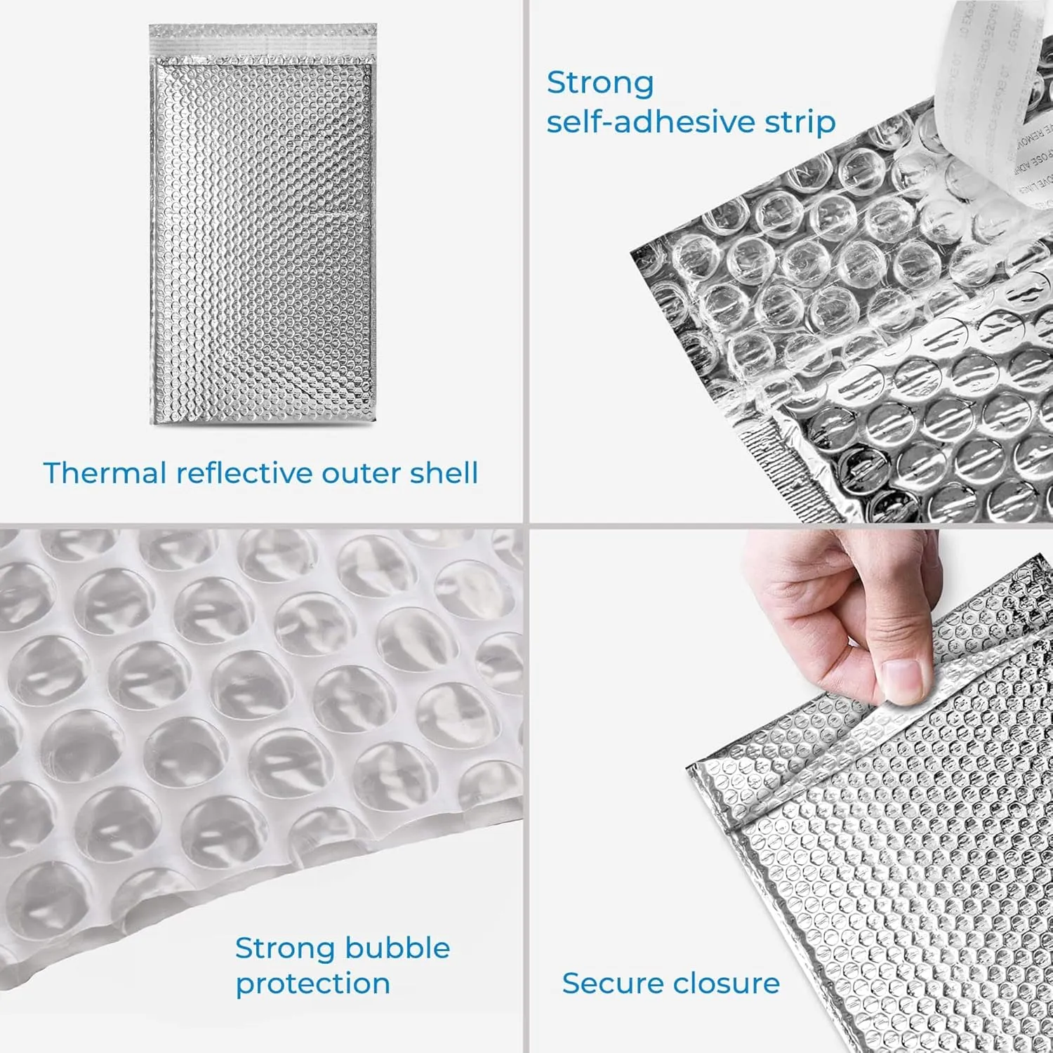 100pcs Thermal Insulated Bubble Mailers 8x11 in Self sealing thermal insulated envelopes made of reflective metallized bubble for cold shipping. Lightweight. Keep cool shield - MADE IN USA