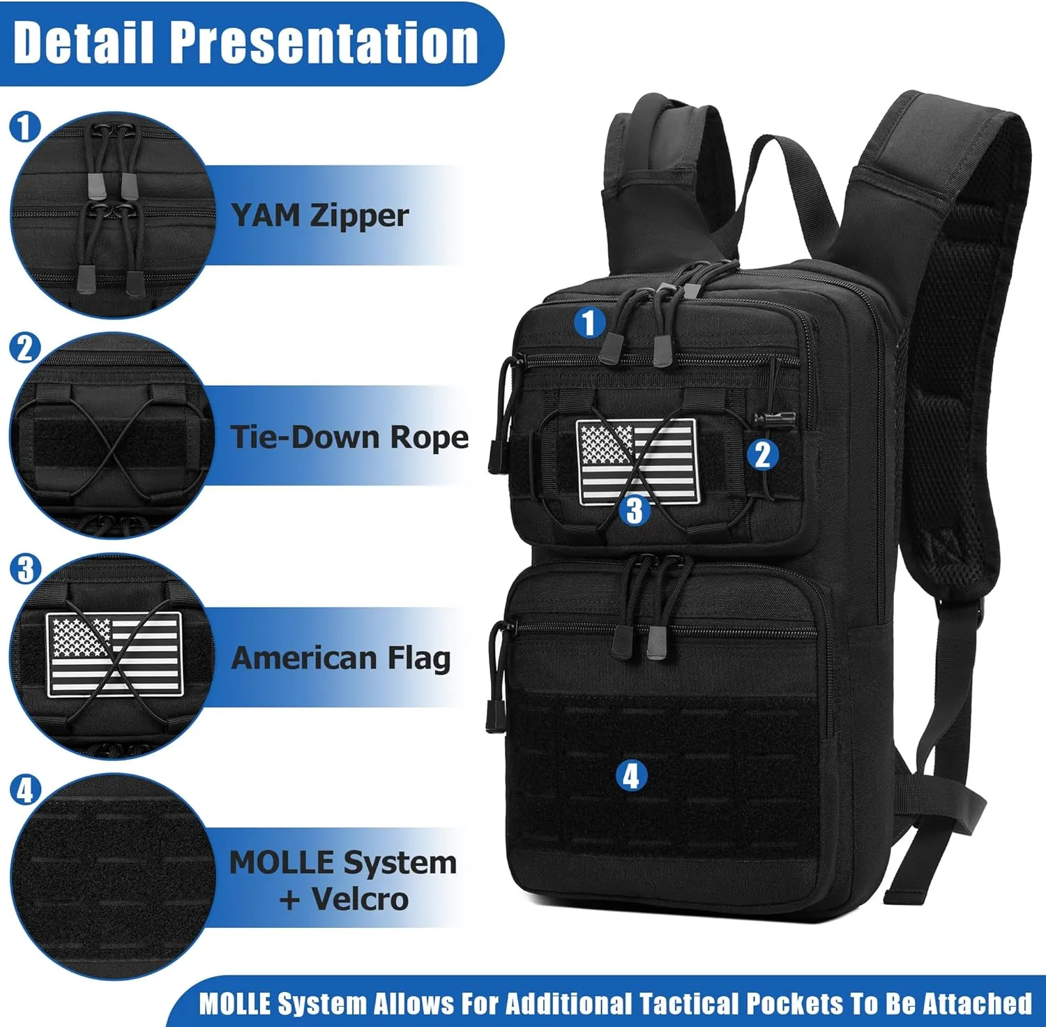 1050D Tactical Hydration Backpack with 3L Water Bladder, Military Molle Water Backpack for Men & Women, Hydration Pack for Hiking, Biking, Running, Climbing, Daily Use