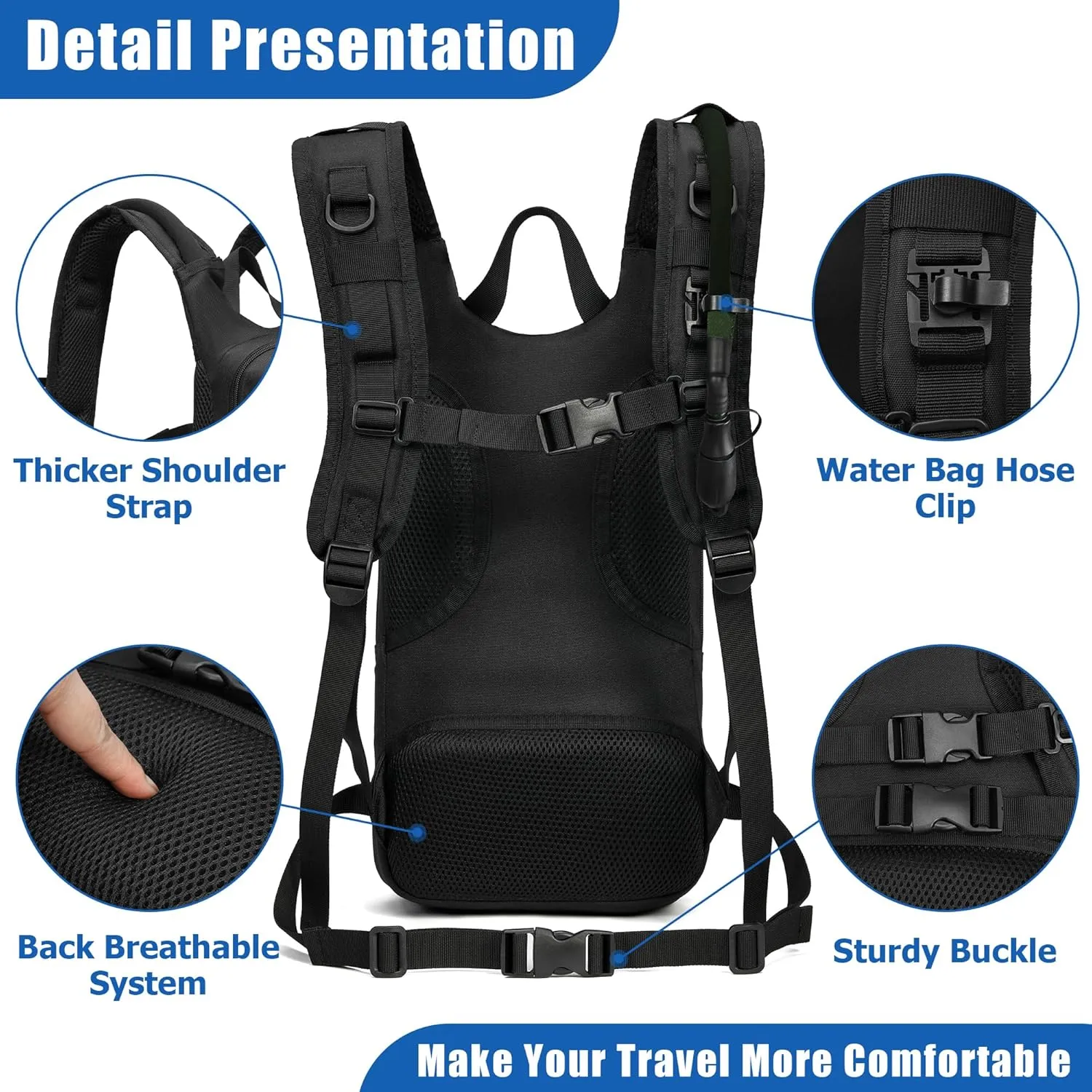 1050D Tactical Hydration Backpack with 3L Water Bladder, Military Molle Water Backpack for Men & Women, Hydration Pack for Hiking, Biking, Running, Climbing, Daily Use