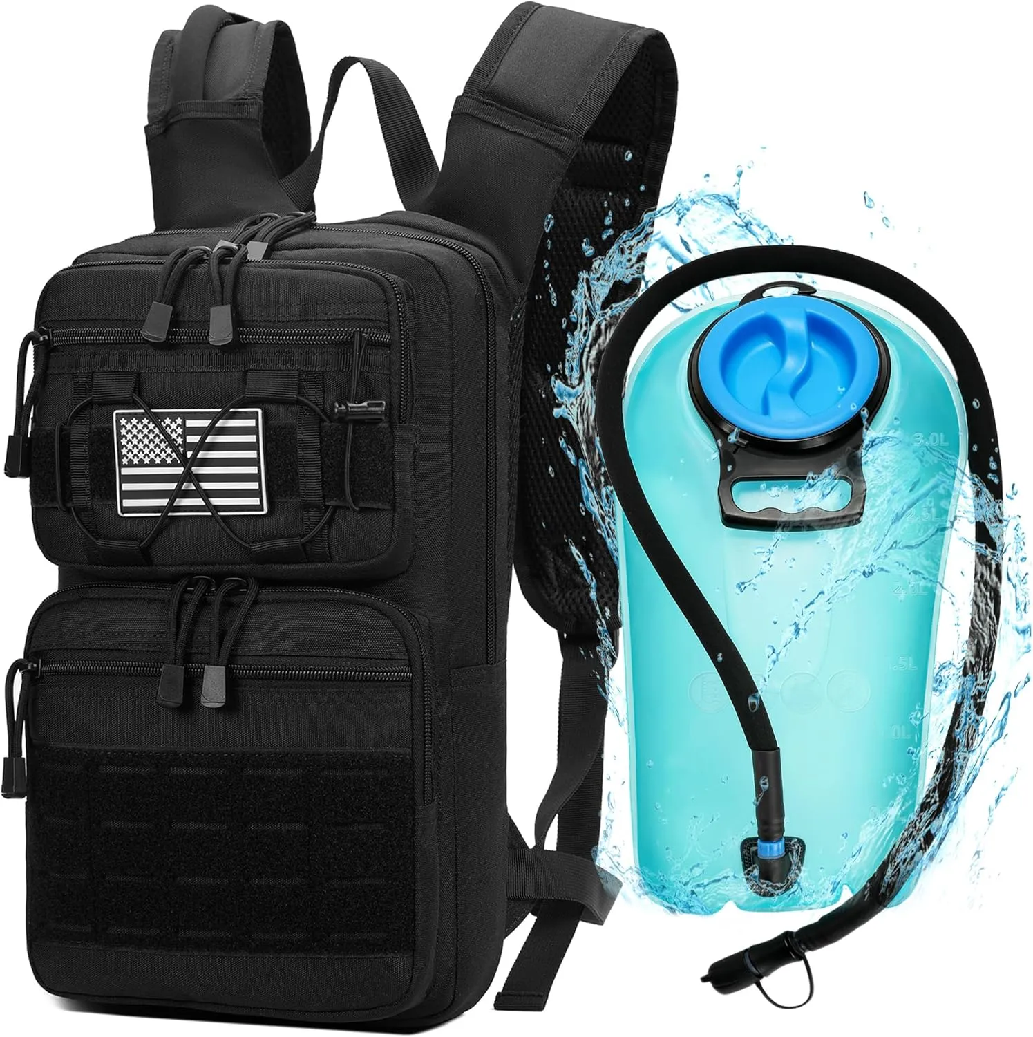 1050D Tactical Hydration Backpack with 3L Water Bladder, Military Molle Water Backpack for Men & Women, Hydration Pack for Hiking, Biking, Running, Climbing, Daily Use