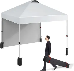 10x10 Patio Tent with sidewalls，Pop-up Canopy for Outdoor Events Commercial Instant Canopies，Canopy Wind Tunnel Design，with Wheeled Bag,Canopy Sandbags x4,Tent Stakesx8，White