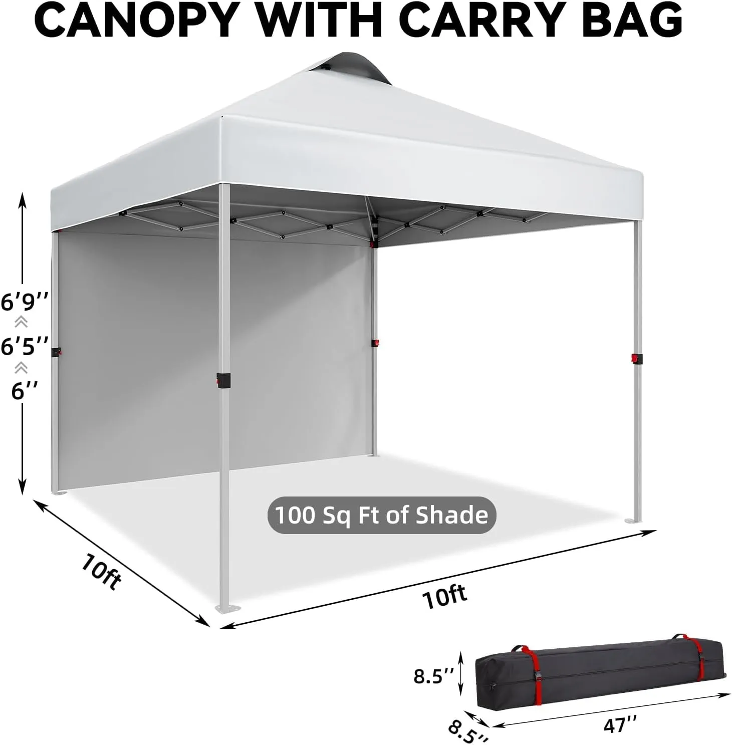 10x10 Pop Up Canopy Tent with Sidewall – Portable Instant Canopy Includes 4 Stakes, 4 Ropes, 4 Weight Bags & Wheeled Carry Bag for Outdoor Events