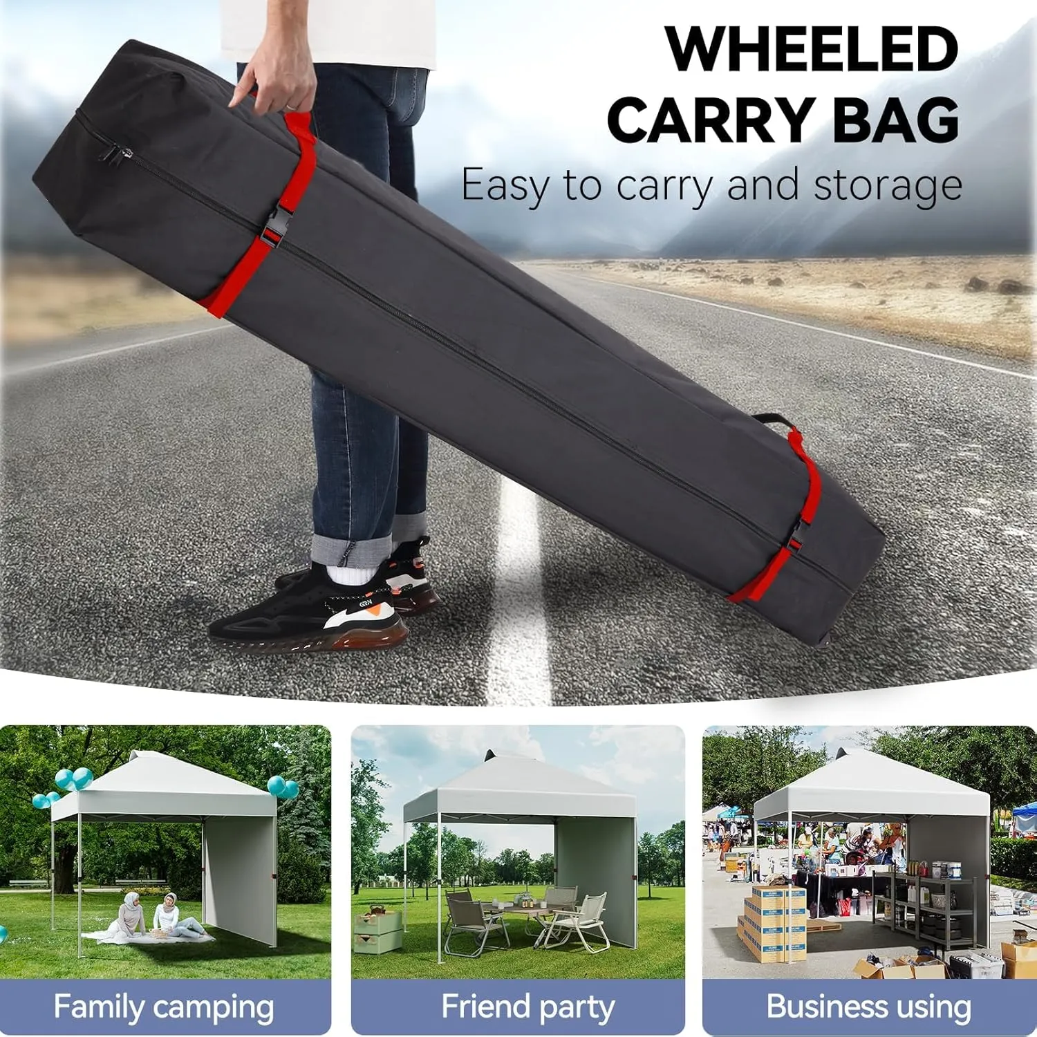 10x10 Pop Up Canopy Tent with Sidewall – Portable Instant Canopy Includes 4 Stakes, 4 Ropes, 4 Weight Bags & Wheeled Carry Bag for Outdoor Events