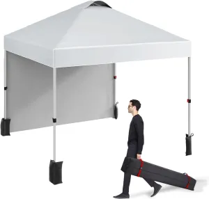 10x10 Pop Up Canopy Tent with Sidewall – Portable Instant Canopy Includes 4 Stakes, 4 Ropes, 4 Weight Bags & Wheeled Carry Bag for Outdoor Events