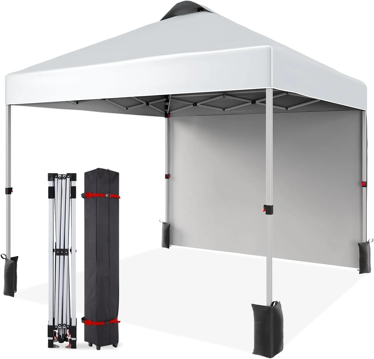 10x10 Pop Up Canopy Tent with Sidewall – Portable Instant Canopy Includes 4 Stakes, 4 Ropes, 4 Weight Bags & Wheeled Carry Bag for Outdoor Events