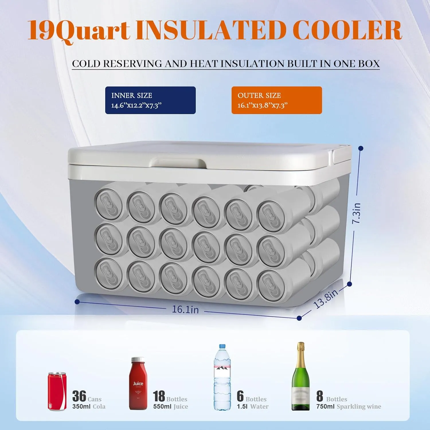 11Qt 19Qt Insulated Portable Cooler Leak-Proof Ice Chest Lunch Box Hard Coolers with Extra Ice Pack for BBQ, Camping, Pincnic