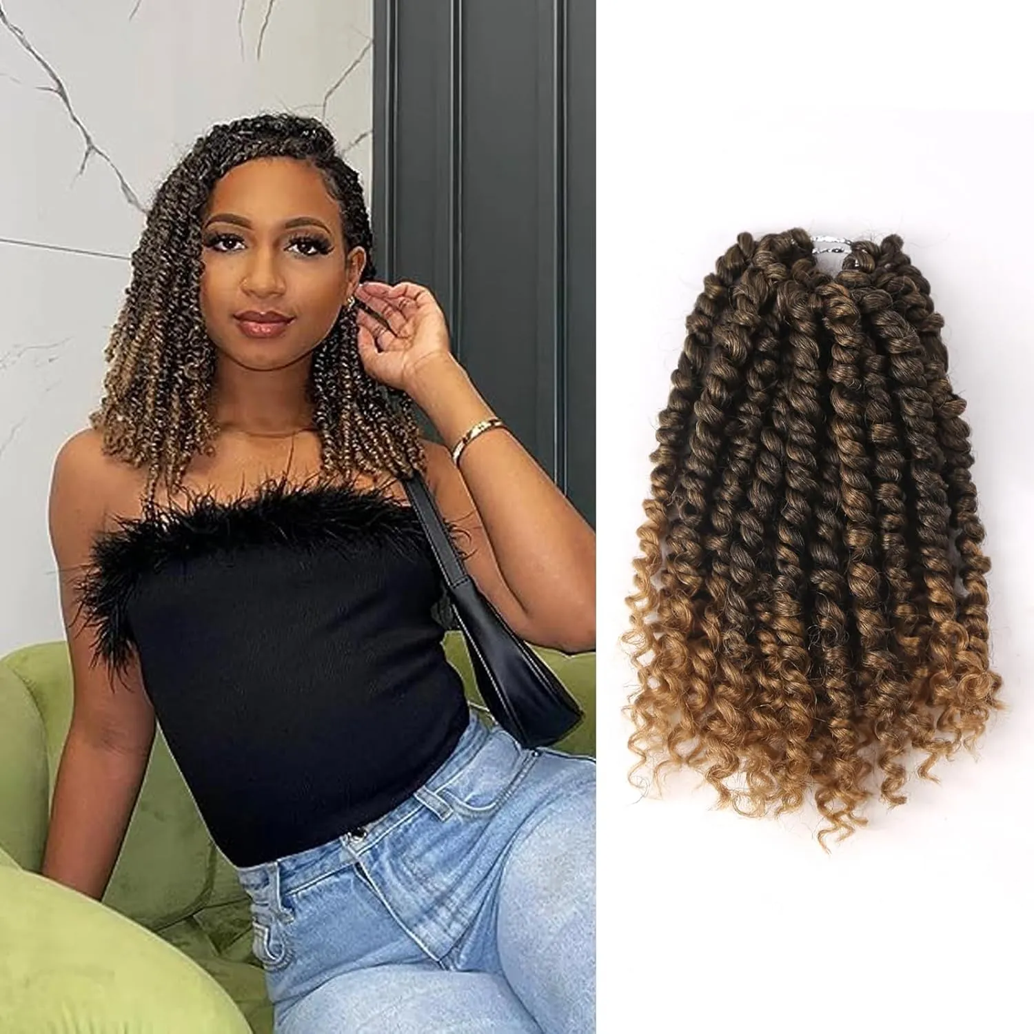 12 Inch Passion Twist Crochet Hair For Women 6 Packs Crochet Pretwisted Curly Hair Passion Twist Hair Synthetic Braiding Hair Extensions (12inch (pack of 6), T27)…