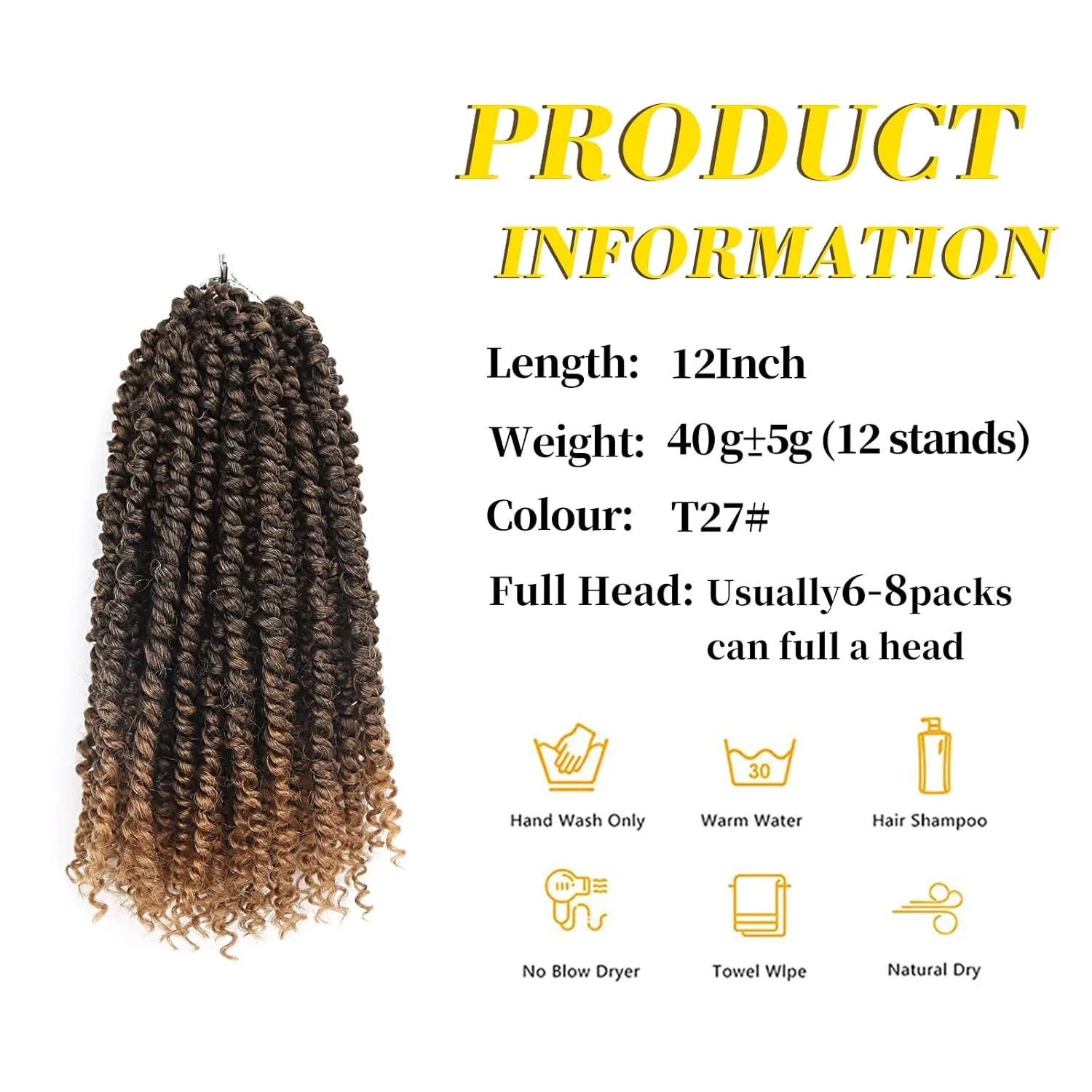 12 Inch Passion Twist Crochet Hair For Women 6 Packs Crochet Pretwisted Curly Hair Passion Twist Hair Synthetic Braiding Hair Extensions (12inch (pack of 6), T27)…