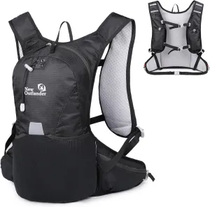 12L Small Hiking Daypack Men Women with Phone Pocket, Meshed Running Backpack with Adjustable Chest Strap, Waterproof Travel Backpack for Cycling Camping Sports, Black