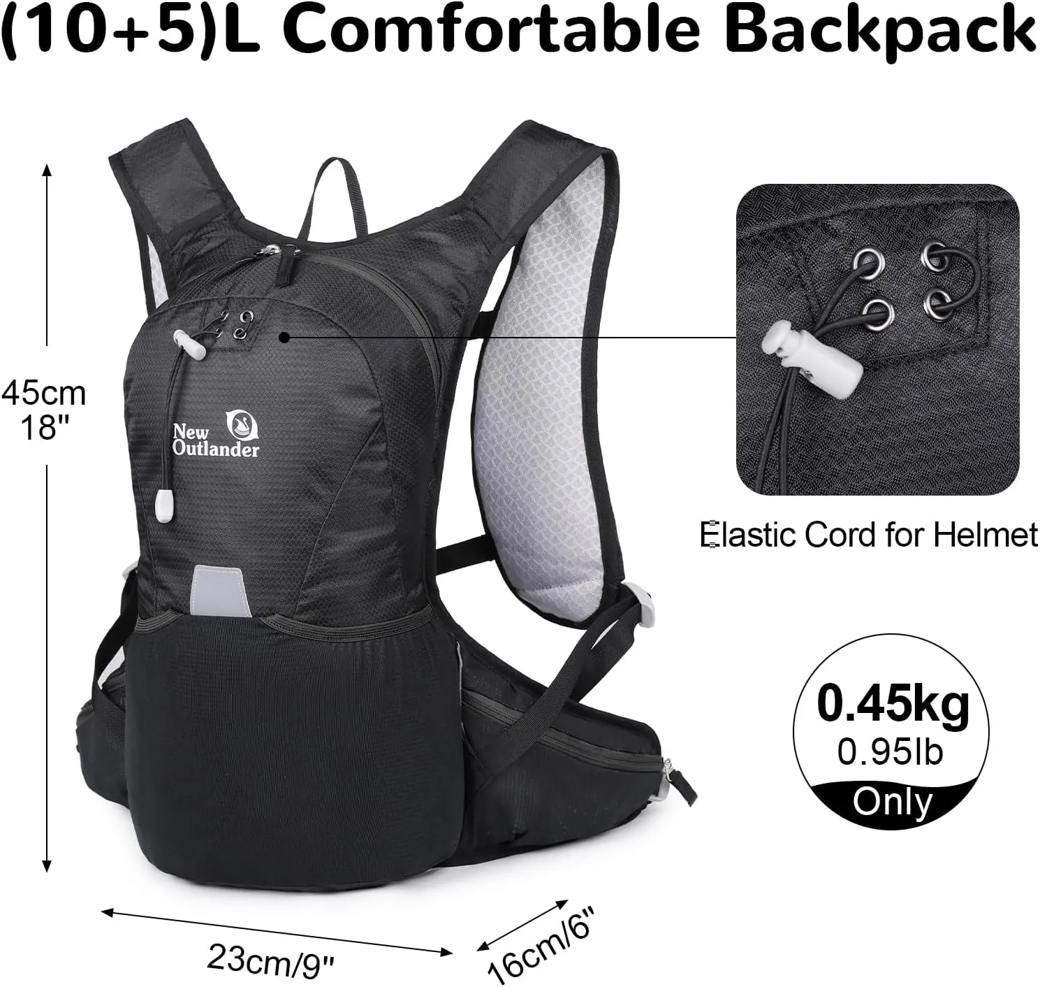 12L Small Hiking Daypack Men Women with Phone Pocket, Meshed Running Backpack with Adjustable Chest Strap, Waterproof Travel Backpack for Cycling Camping Sports, Black
