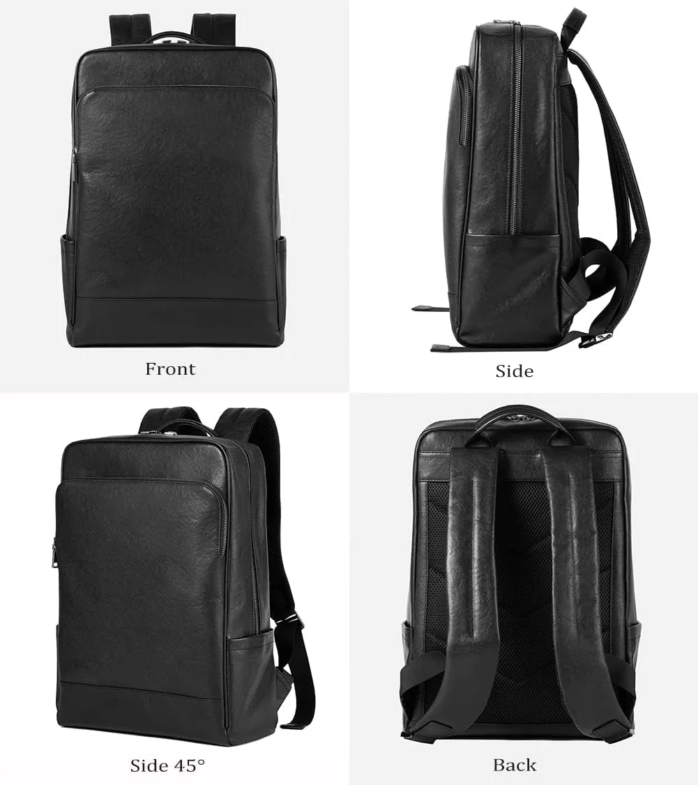 15.6 Inch Genuine Leather Laptop Backpack for Men Women, Business Travel Backpack Hiking Rucksack Daypack (1#Black)