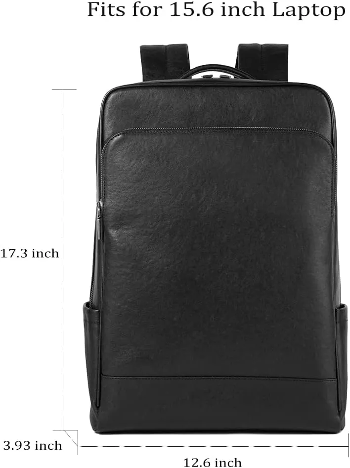 15.6 Inch Genuine Leather Laptop Backpack for Men Women, Business Travel Backpack Hiking Rucksack Daypack (1#Black)