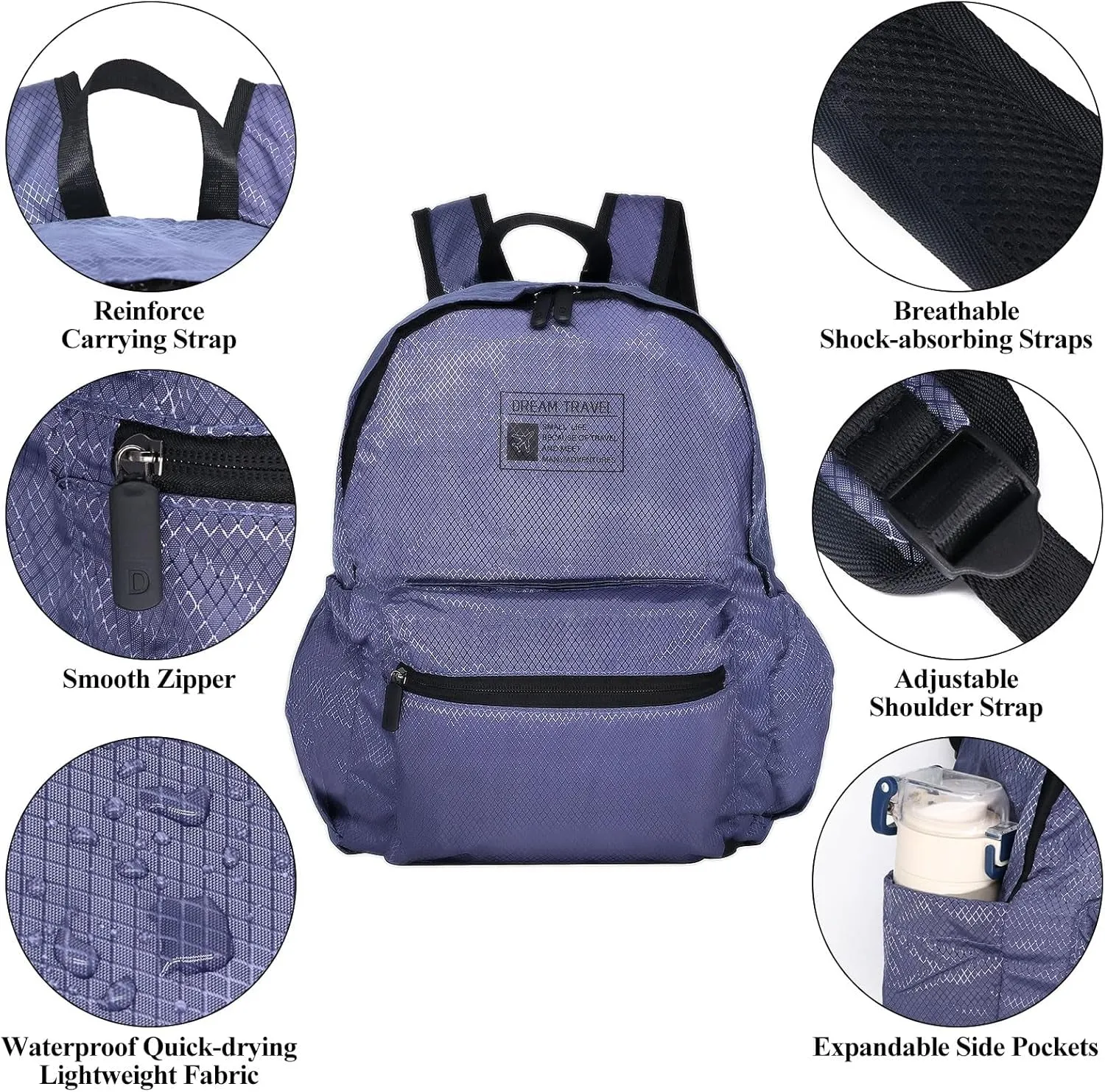 15L Packable Lightweight Backpack for Women Men Water Resistant Foldable Hiking Travel Camping Daypack (Purple)