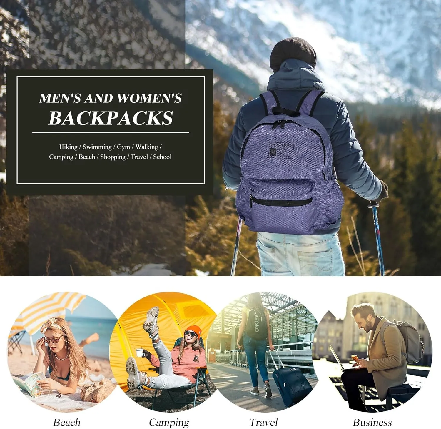 15L Packable Lightweight Backpack for Women Men Water Resistant Foldable Hiking Travel Camping Daypack (Purple)