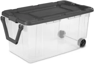 160-Quart Wheeled Storage Bin - Heavy-Duty Rolling Tote, Flat Gray