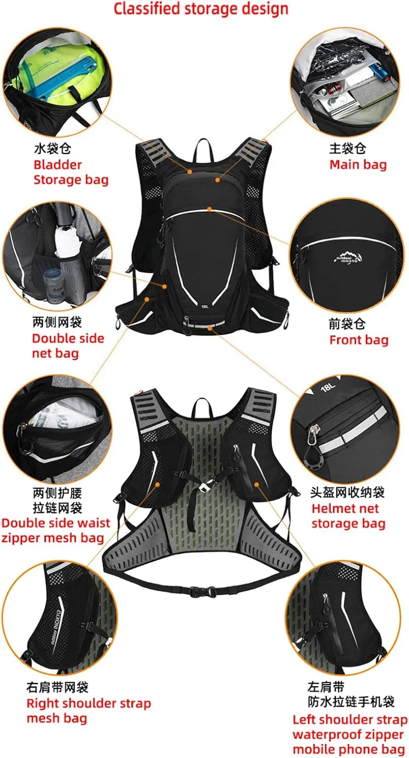 18L Cycling Backpack Hydration Pack Lightweight Waterproof Rucksack,Outdoor Daypack for Men Women for Running Hiking Bicycle Camping Ski Snow,Green
