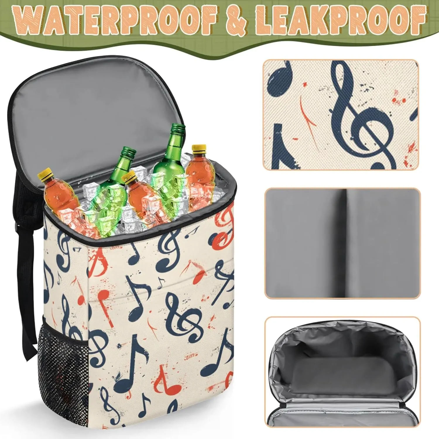 20-Hour Insulated Backpack Cooler Colorful Boho Style Leakproof Cooler Bag Portable Cooler Backpack