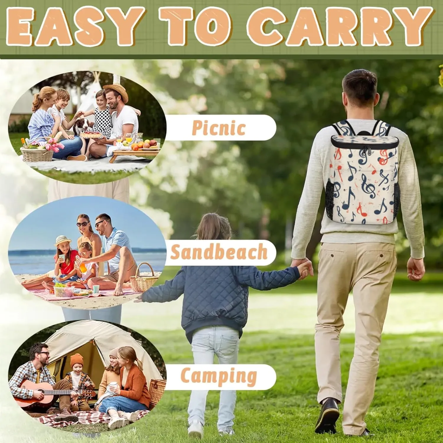 20-Hour Insulated Backpack Cooler Colorful Boho Style Leakproof Cooler Bag Portable Cooler Backpack