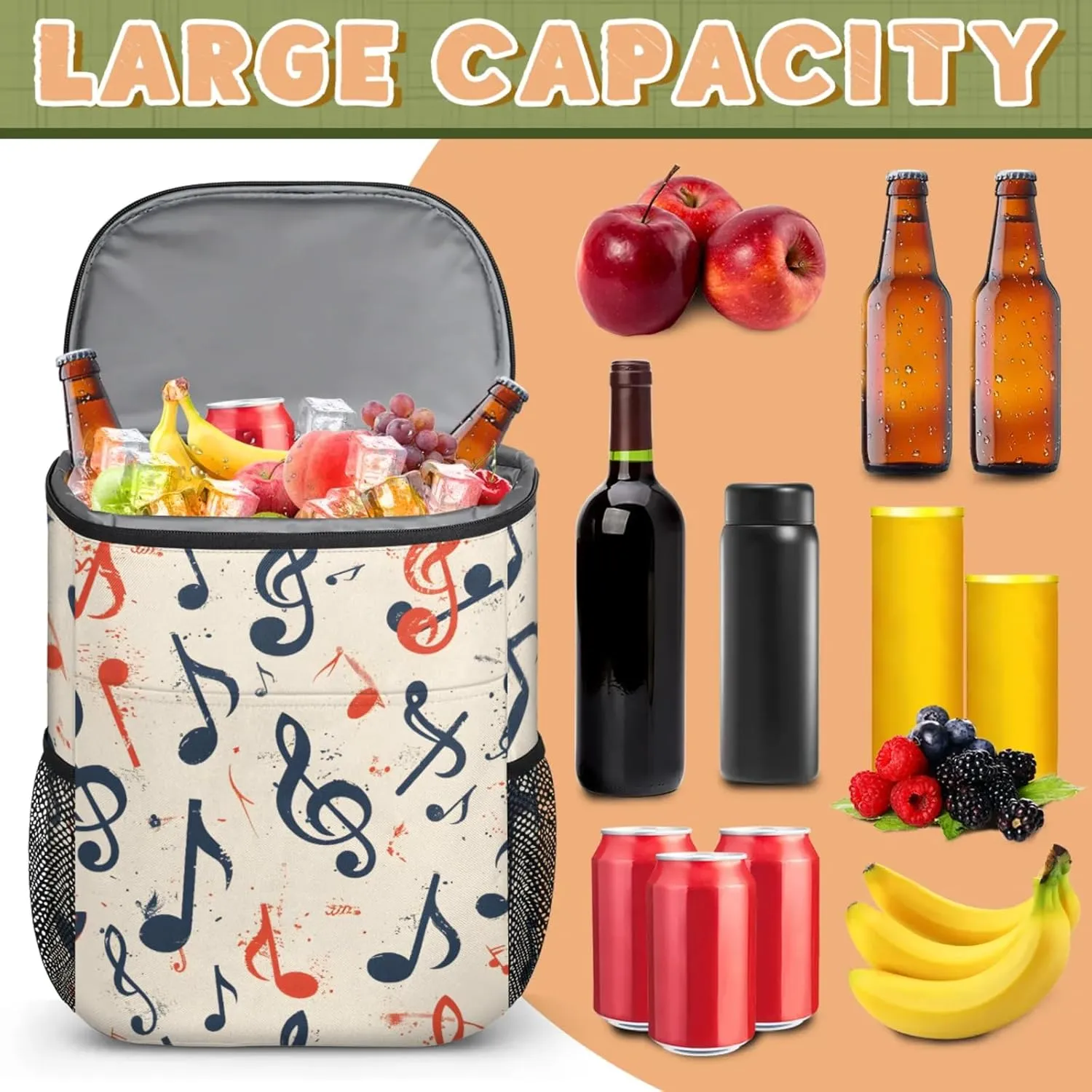 20-Hour Insulated Backpack Cooler Colorful Boho Style Leakproof Cooler Bag Portable Cooler Backpack
