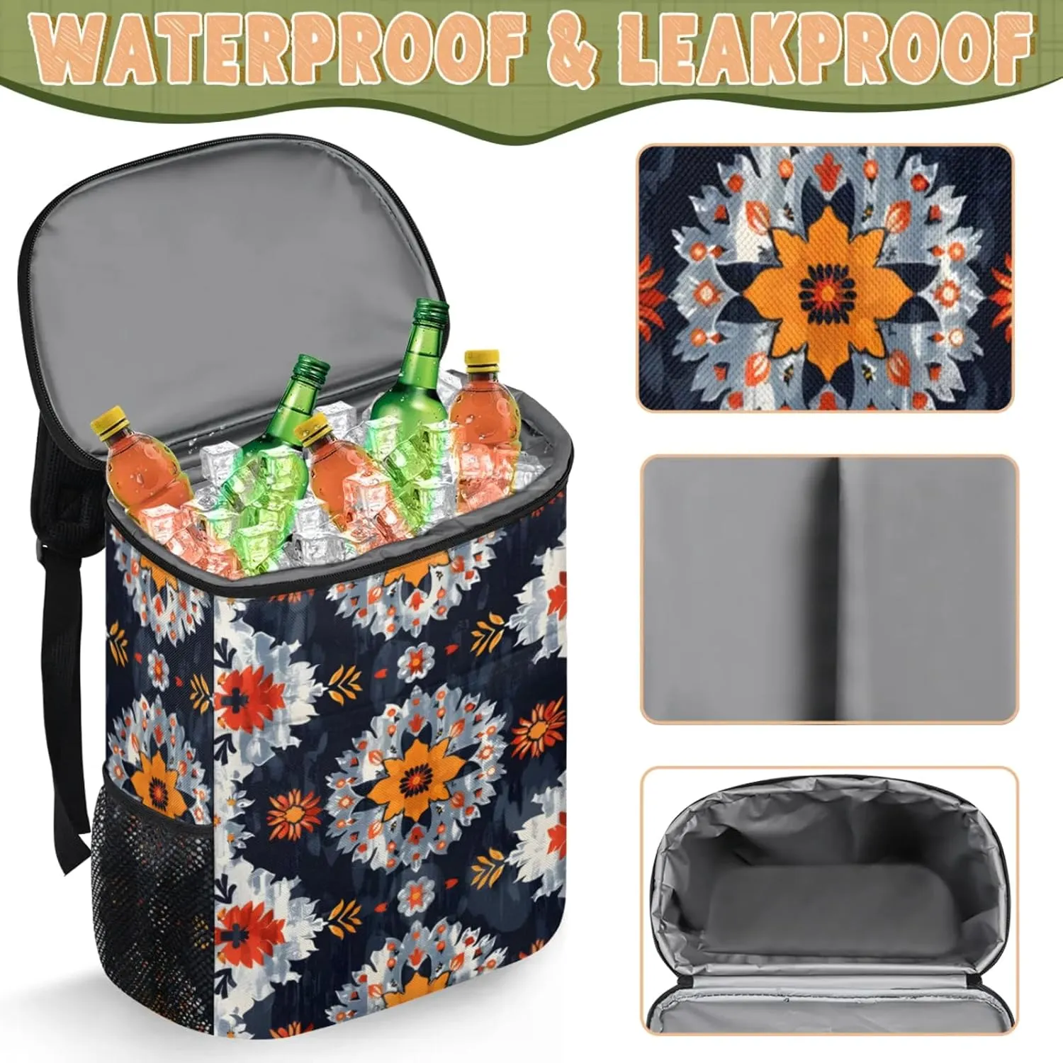 20-Hour Insulated Backpack Cooler Music Notes Watercolor Leakproof Cooler Bag Portable Cooler Backpack