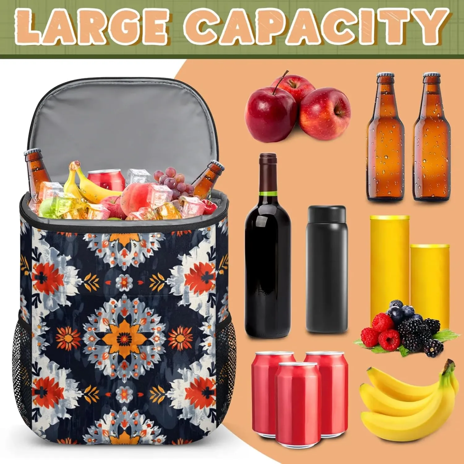 20-Hour Insulated Backpack Cooler Music Notes Watercolor Leakproof Cooler Bag Portable Cooler Backpack