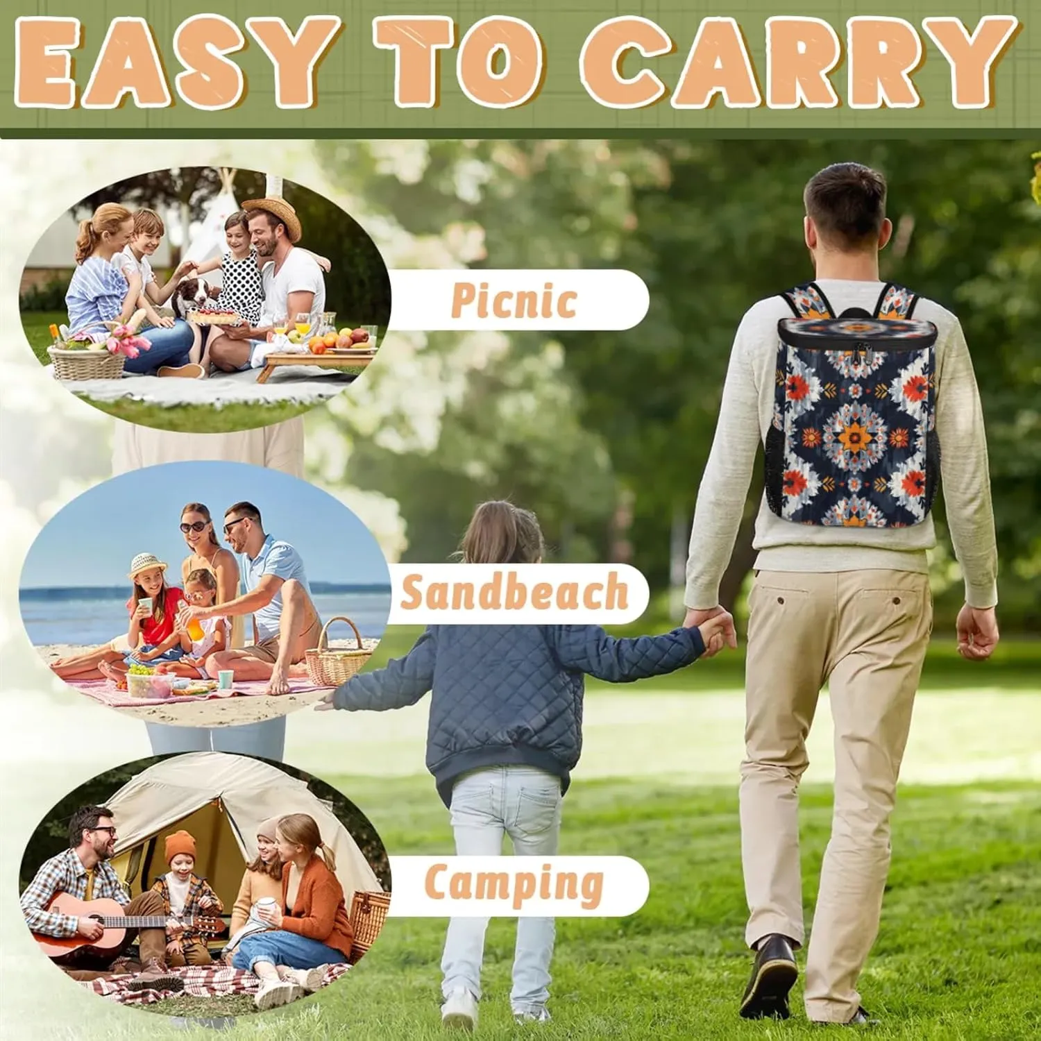 20-Hour Insulated Backpack Cooler Music Notes Watercolor Leakproof Cooler Bag Portable Cooler Backpack