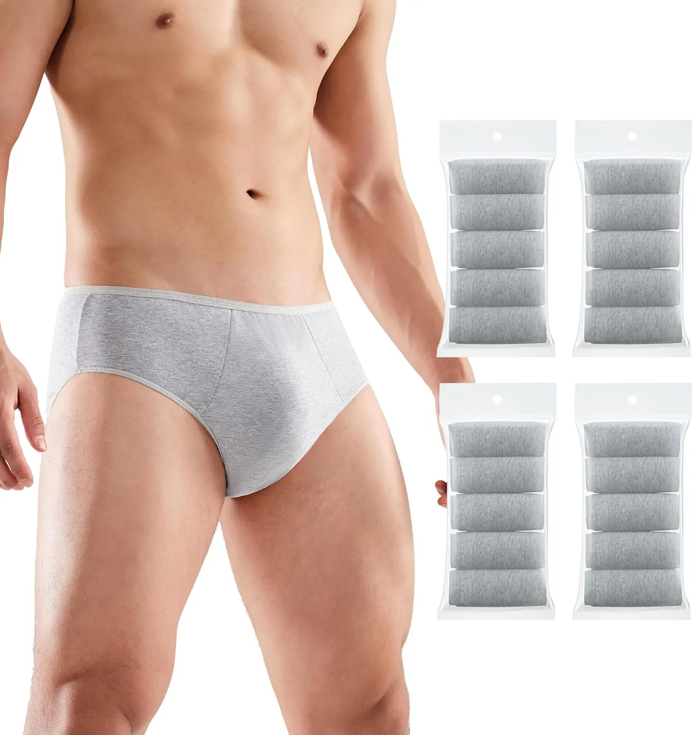 20 Packs Mens Cotton Disposable Underwear Panties Portable Briefs for Travel Fitness Hotel Spa Hospital Mid Waist