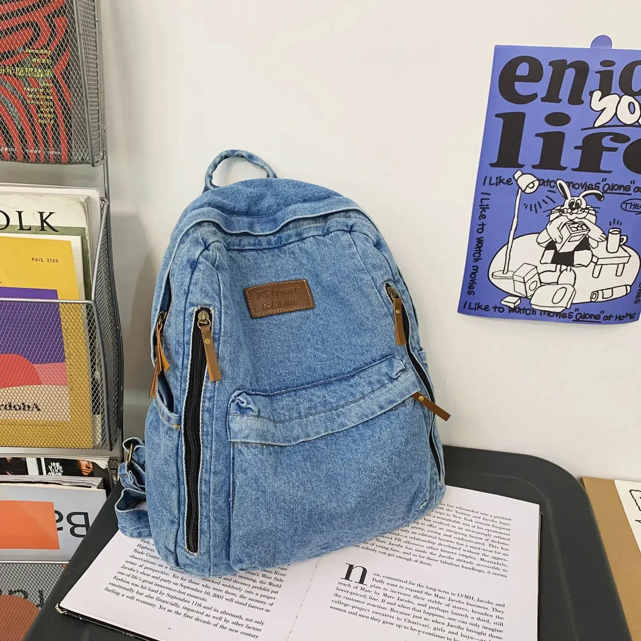 2025 Denim Fashion Backpack – Large Capacity School Rucksack with Multi Pockets, Trendy Jeans Bag for Students