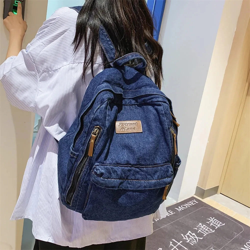2025 Denim Fashion Backpack – Large Capacity School Rucksack with Multi Pockets, Trendy Jeans Bag for Students