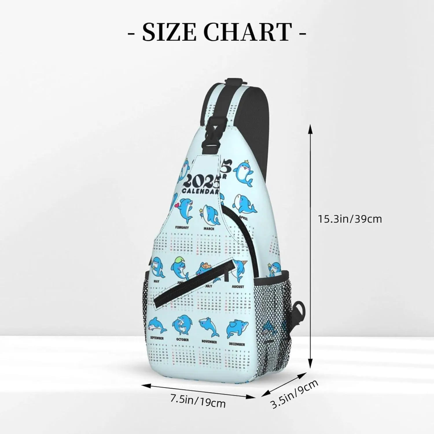 2025 Yearly Calendar Dolphin Crossbody Bag Cross Chest Bag Adjustable Sling Backpack Sports Gym Shoulder Bags Travel Cycling Daypack Diagonally Casual Rucksack