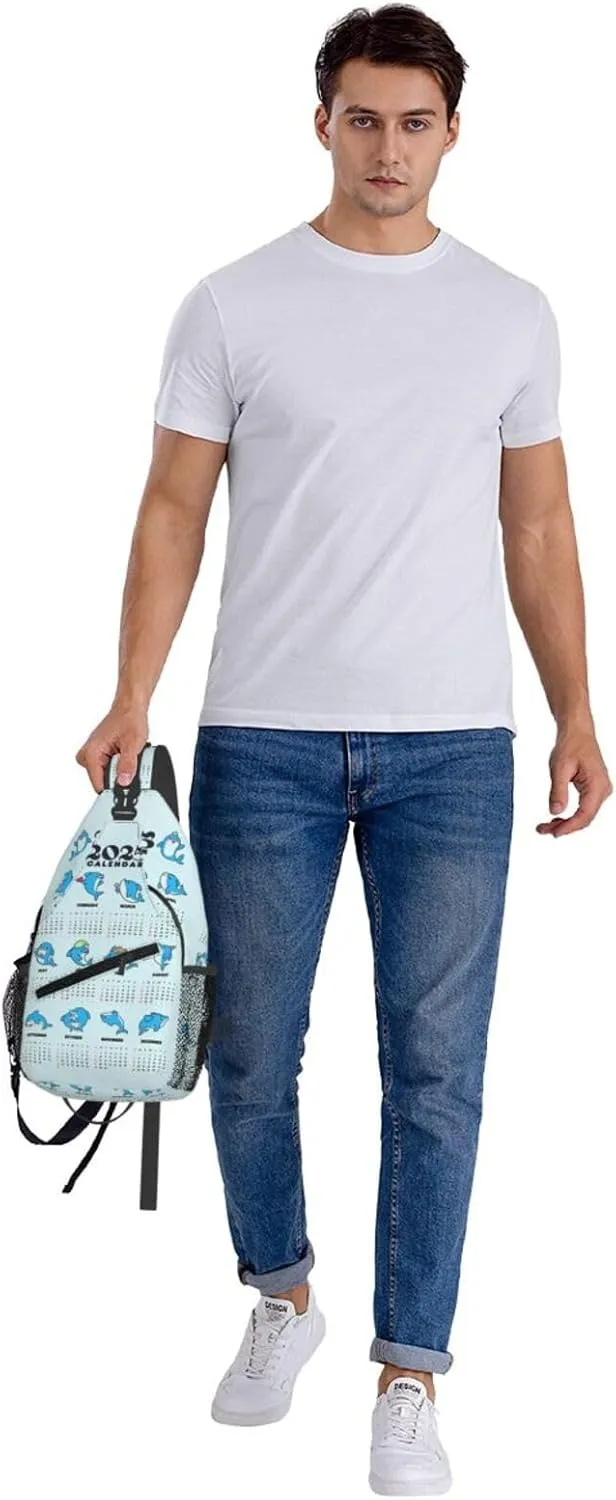 2025 Yearly Calendar Dolphin Crossbody Bag Cross Chest Bag Adjustable Sling Backpack Sports Gym Shoulder Bags Travel Cycling Daypack Diagonally Casual Rucksack