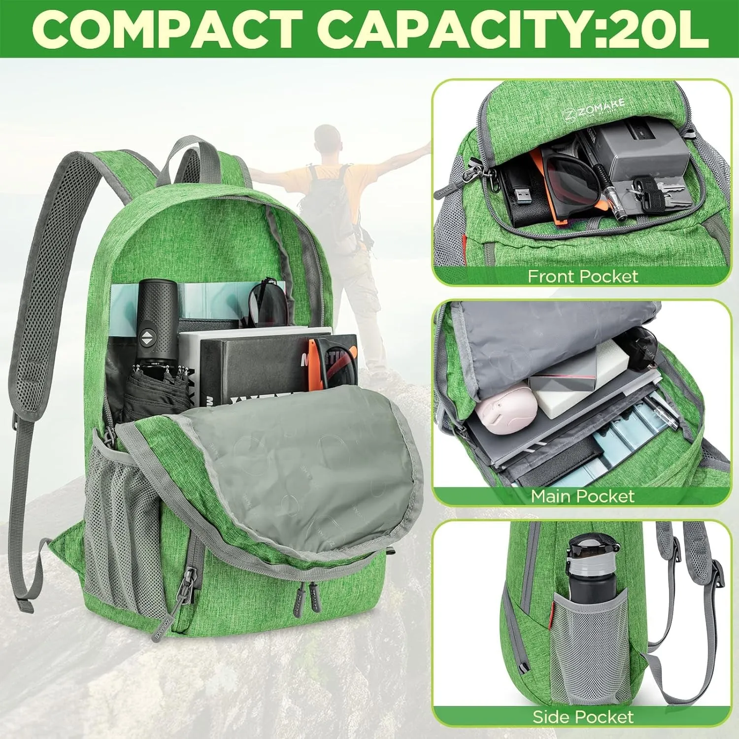 20L Lightweight Packable Hiking Backpack - Small Travel Hiking Daypack - Tear Resistant Foldable Day Pack for Camping
