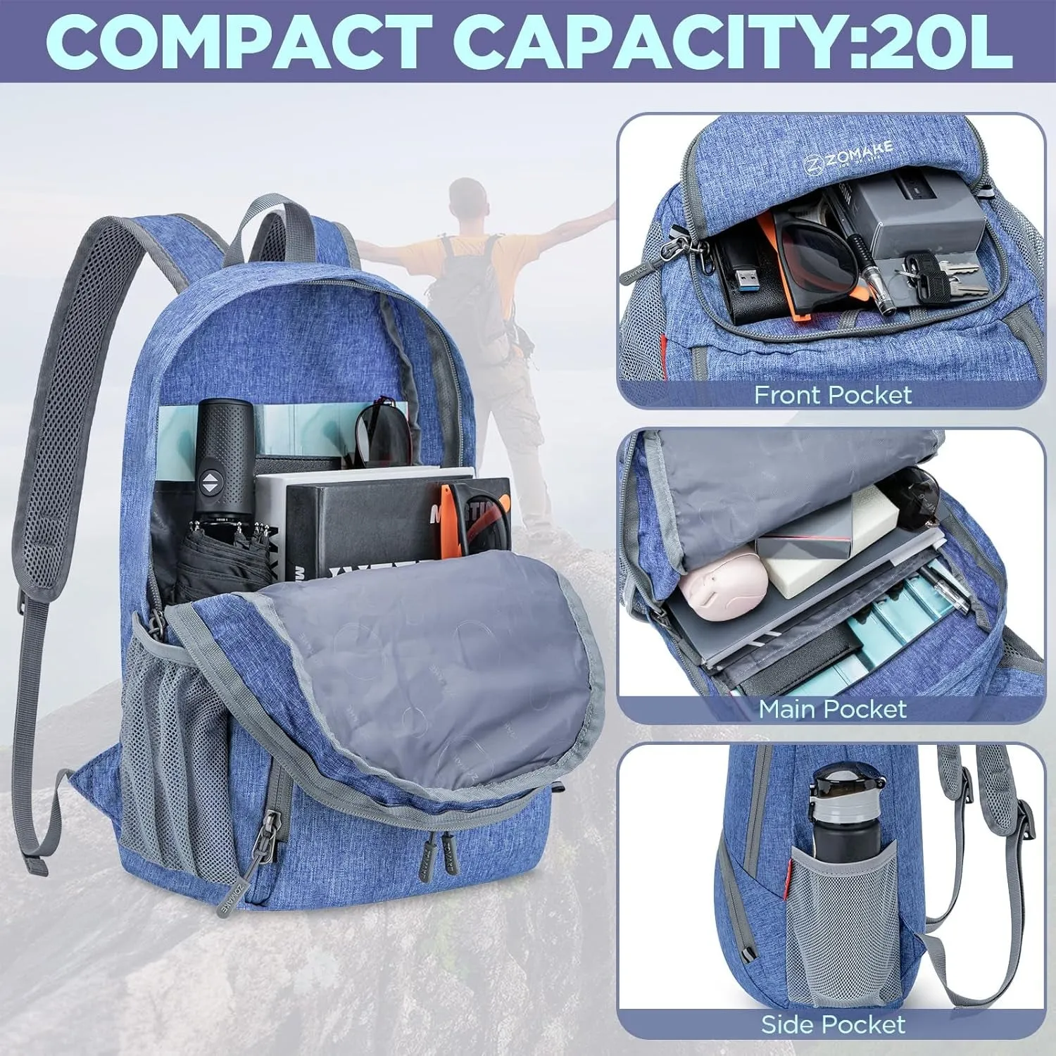 20L Lightweight Packable Hiking Backpack - Small Travel Hiking Daypack - Tear Resistant Foldable Day Pack for Camping