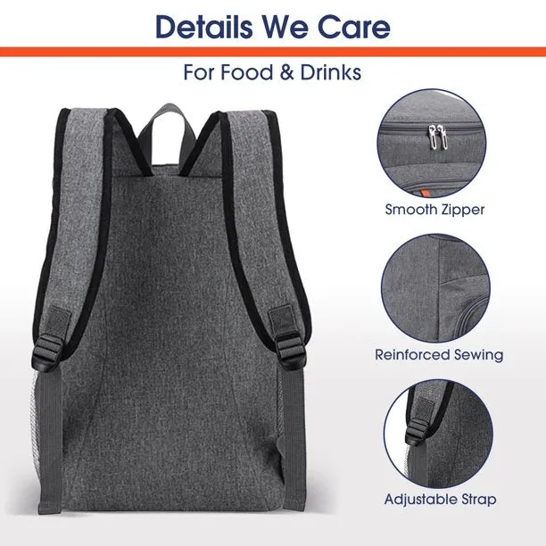 24 Can Backpack Cooler, Soft Sided Cooler Backpack, Insulated Leak Proof Waterproof Thermal Bag, Portable Lightweight Lunch Backpack for Travel Camping Office, Gray
