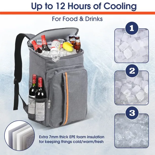 24 Can Backpack Cooler, Soft Sided Cooler Backpack, Insulated Leak Proof Waterproof Thermal Bag, Portable Lightweight Lunch Backpack for Travel Camping Office, Gray