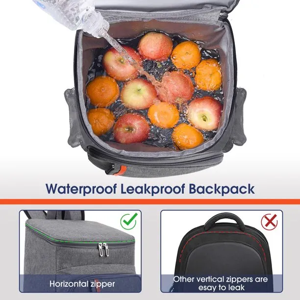24 Can Backpack Cooler, Soft Sided Cooler Backpack, Insulated Leak Proof Waterproof Thermal Bag, Portable Lightweight Lunch Backpack for Travel Camping Office, Gray