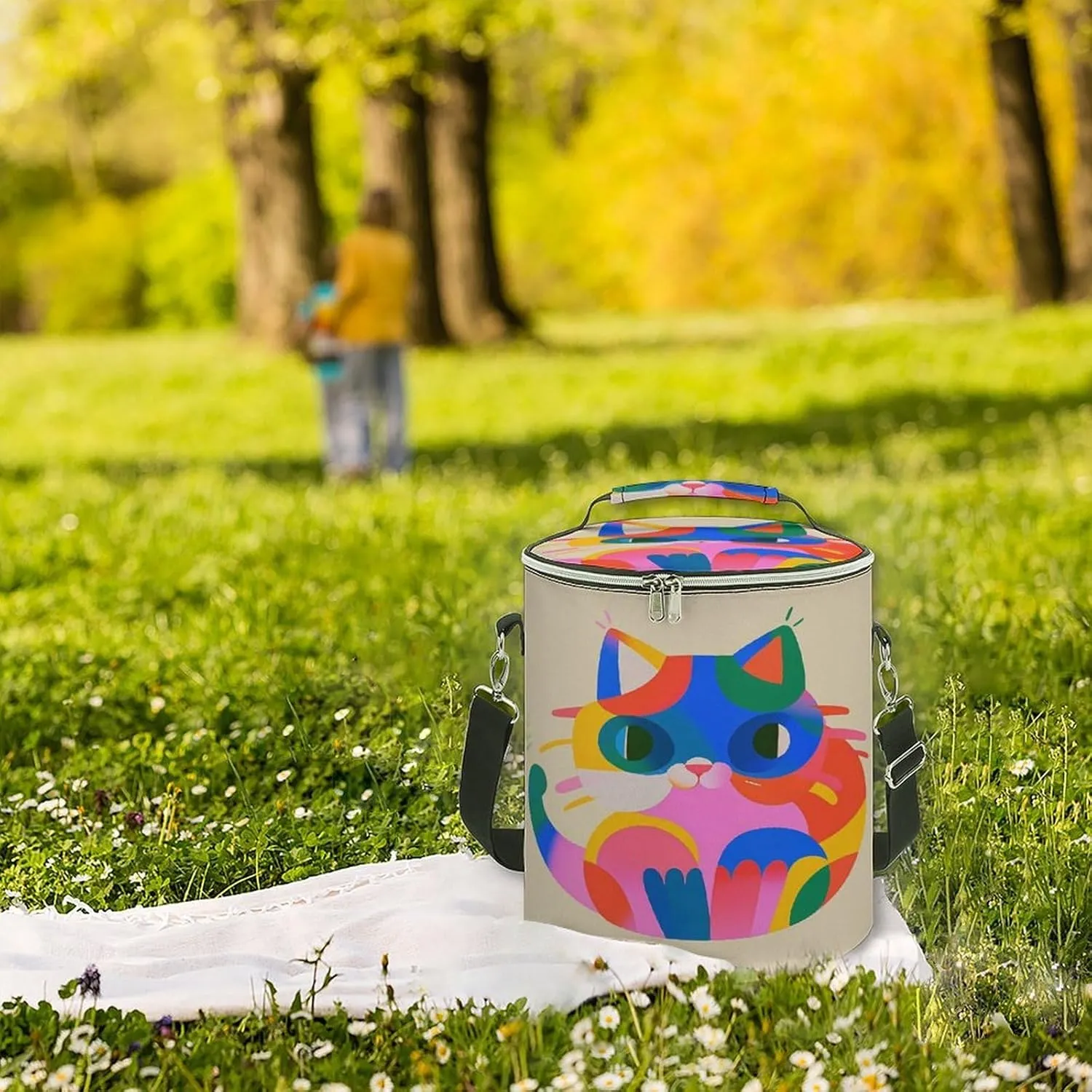 24 Cans Collapsible Soft Cooler Bag,Colorful Cats Large Leakproof Camping Cooler,Portable Travel Cooler for Picnic, Camping, Beach, Trip