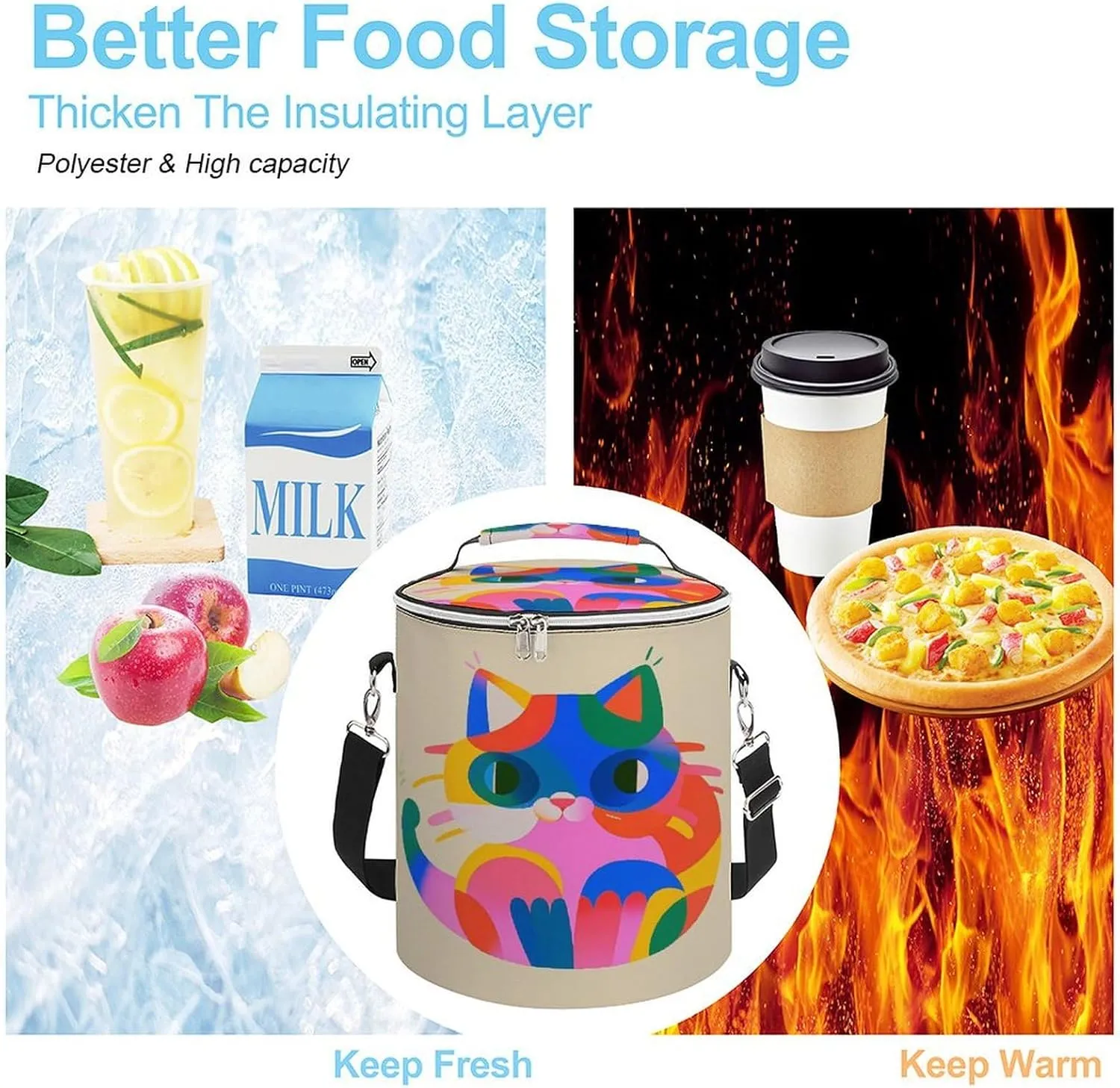 24 Cans Collapsible Soft Cooler Bag,Colorful Cats Large Leakproof Camping Cooler,Portable Travel Cooler for Picnic, Camping, Beach, Trip