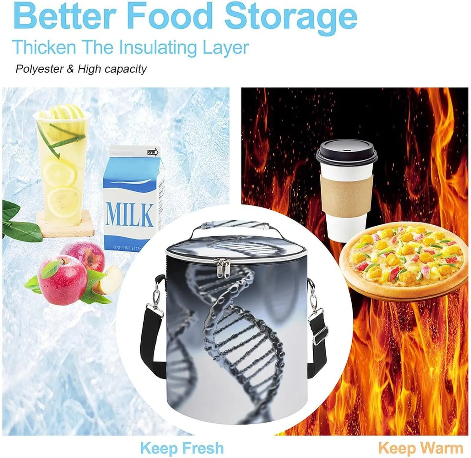24 Cans Collapsible Soft Cooler Bag,DNA Chain Photo Large Leakproof Camping Cooler,Portable Travel Cooler for Picnic, Camping, Beach, Trip