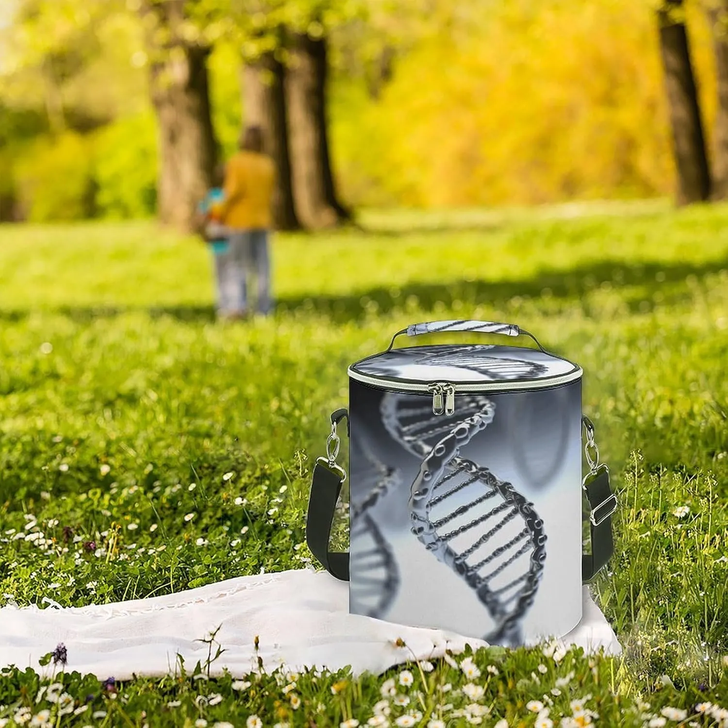 24 Cans Collapsible Soft Cooler Bag,DNA Chain Photo Large Leakproof Camping Cooler,Portable Travel Cooler for Picnic, Camping, Beach, Trip