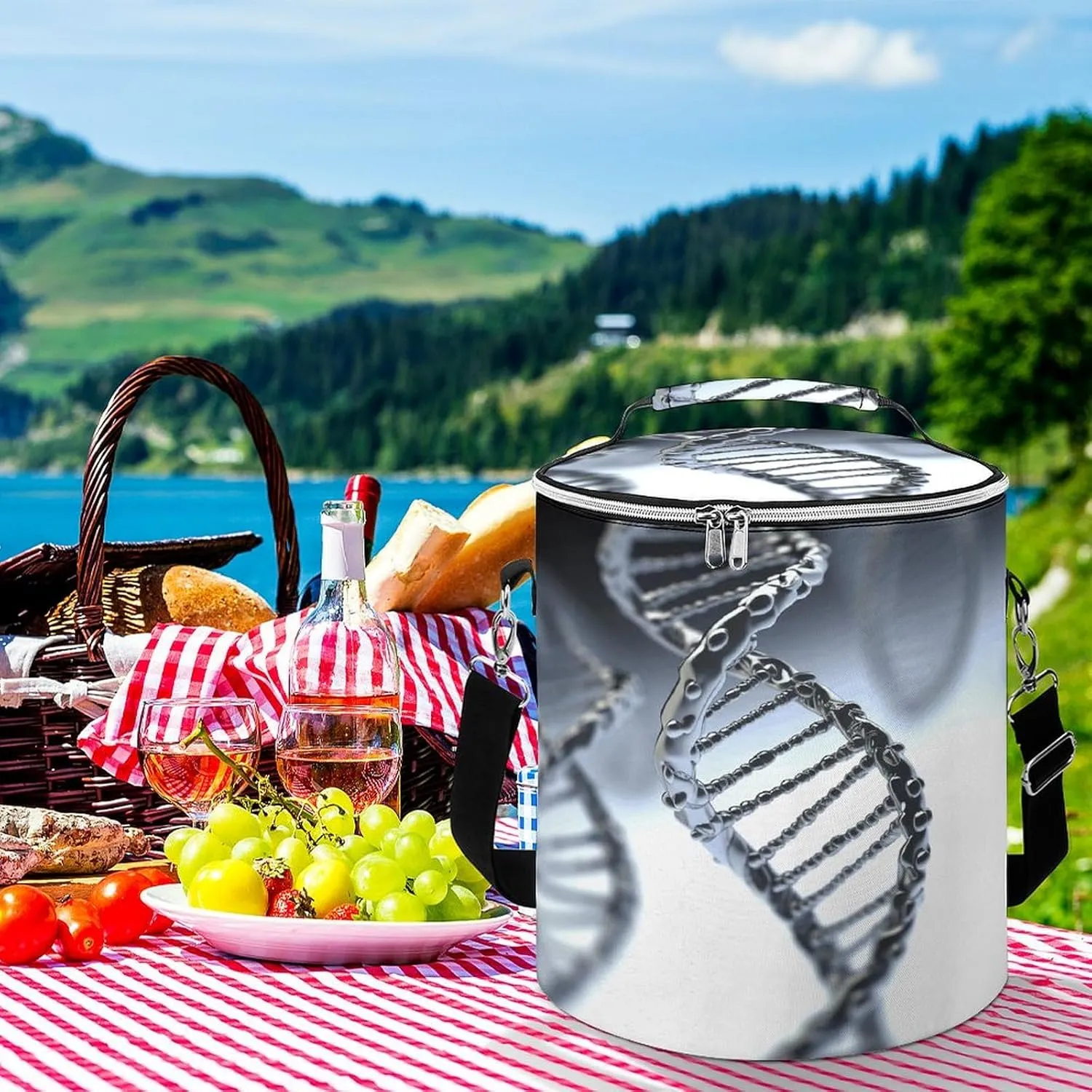24 Cans Collapsible Soft Cooler Bag,DNA Chain Photo Large Leakproof Camping Cooler,Portable Travel Cooler for Picnic, Camping, Beach, Trip