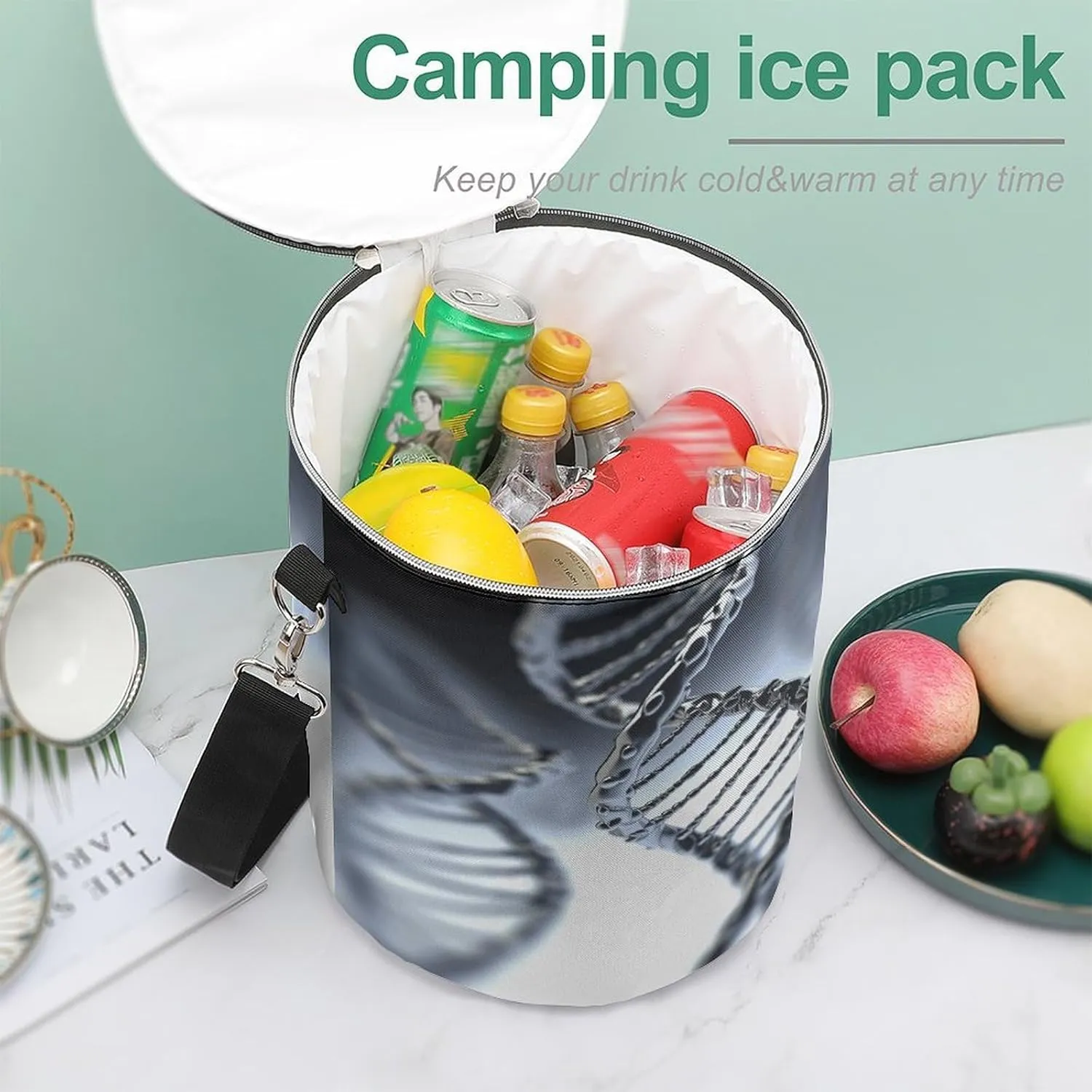 24 Cans Collapsible Soft Cooler Bag,DNA Chain Photo Large Leakproof Camping Cooler,Portable Travel Cooler for Picnic, Camping, Beach, Trip