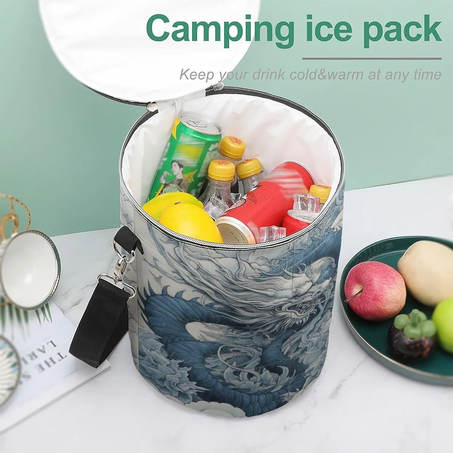 24 Cans Collapsible Soft Cooler Bag,Dragon Pattern Large Leakproof Camping Cooler,Portable Travel Cooler for Picnic, Camping, Beach, Trip