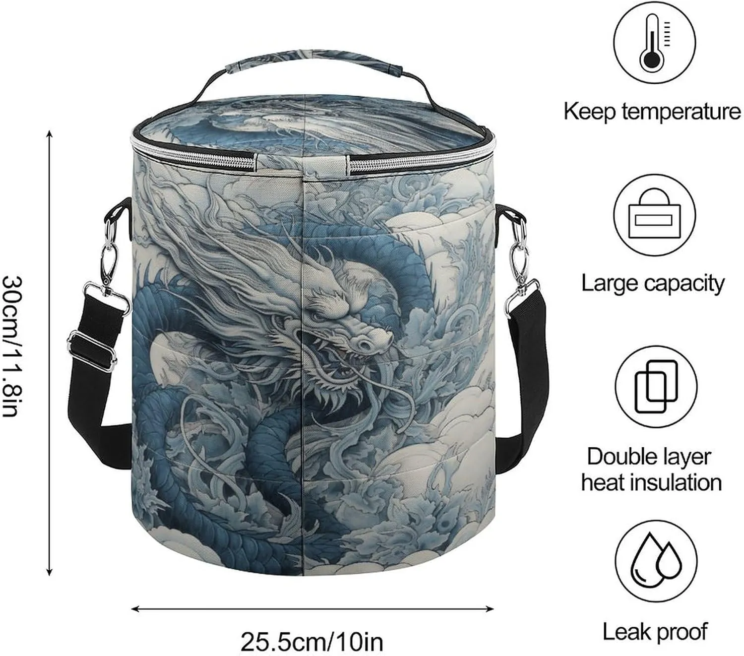 24 Cans Collapsible Soft Cooler Bag,Dragon Pattern Large Leakproof Camping Cooler,Portable Travel Cooler for Picnic, Camping, Beach, Trip