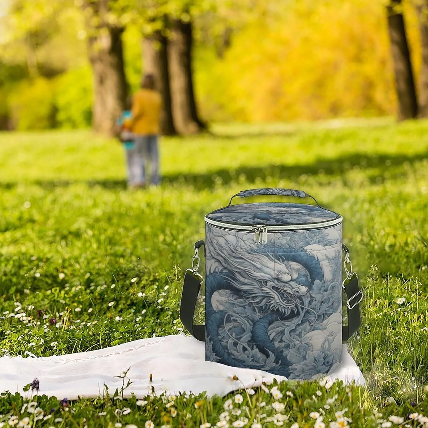 24 Cans Collapsible Soft Cooler Bag,Dragon Pattern Large Leakproof Camping Cooler,Portable Travel Cooler for Picnic, Camping, Beach, Trip