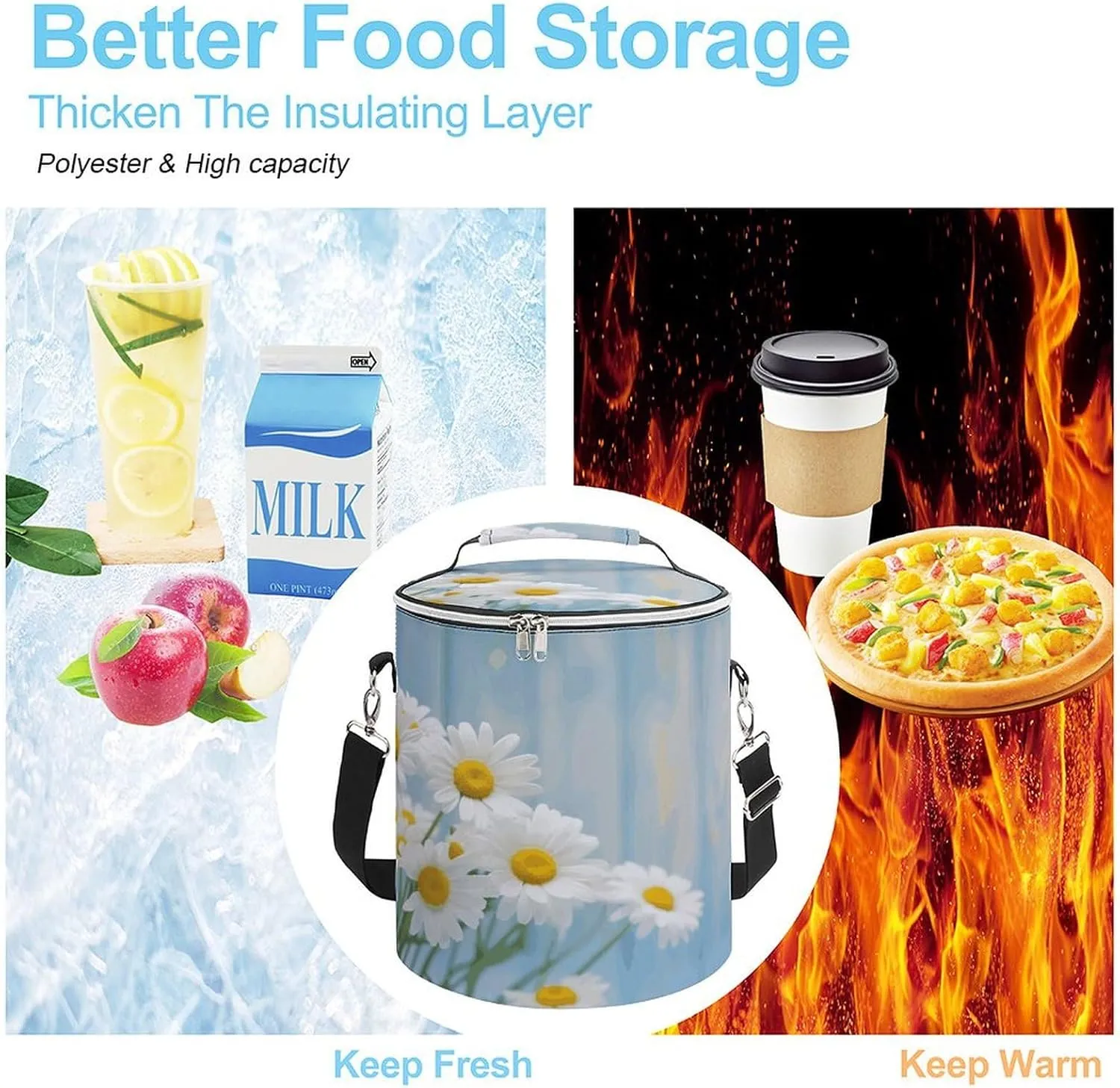 24 Cans Collapsible Soft Cooler Bag,Elegant Spring Daisy Flowers Large Leakproof Camping Cooler,Portable Travel Cooler for Picnic, Camping, Beach, Trip
