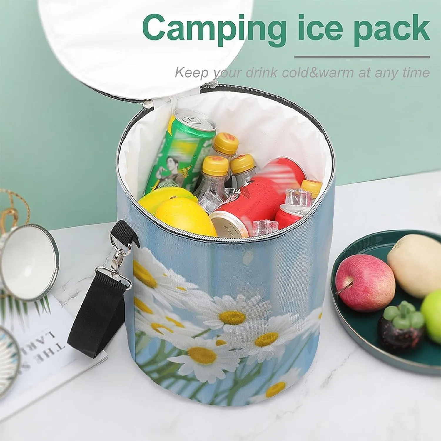 24 Cans Collapsible Soft Cooler Bag,Elegant Spring Daisy Flowers Large Leakproof Camping Cooler,Portable Travel Cooler for Picnic, Camping, Beach, Trip