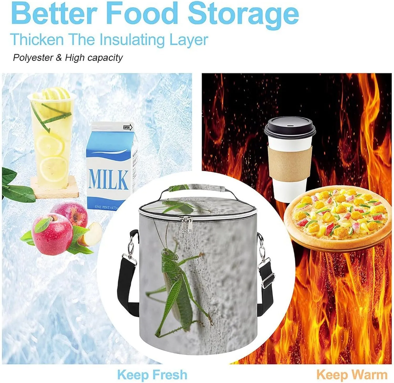 24 Cans Collapsible Soft Cooler Bag,Green Grasshopper Image Large Leakproof Camping Cooler,Portable Travel Cooler for Picnic, Camping, Beach, Trip